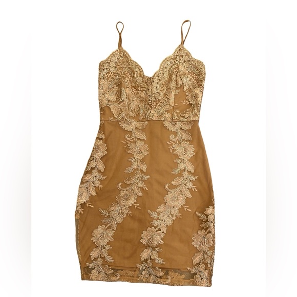Gold & camel embroidered mini dress - Picture 2 of 7